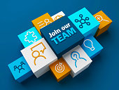 3D render of JOIN OUR TEAM business concept on dark blue background