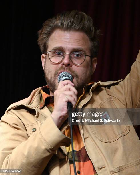 Comedian Adam Conover performs during his appearance at Flappers Comedy Club And Restaurant Burbank on November 12, 2021 in Burbank, California.