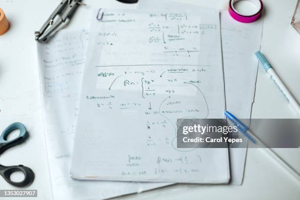 top view maths student notes - mathematics imagens e fotografias de stock