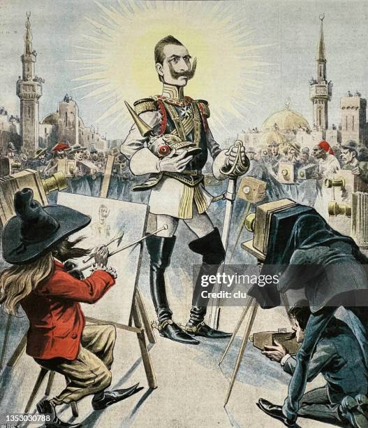 kaiser wilhelm ii of germany is admired all over the world - antique camera stock illustrations