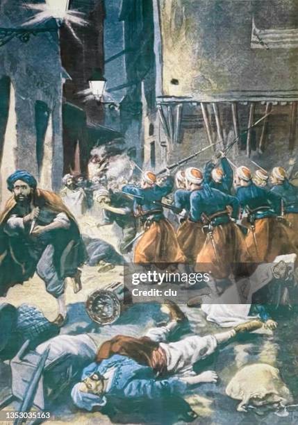antisemitic riots in algier - anti semitism stock illustrations