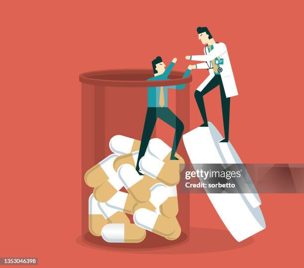 suchtbehandlung - geschäftsmann - opioids stock-grafiken, -clipart, -cartoons und -symbole