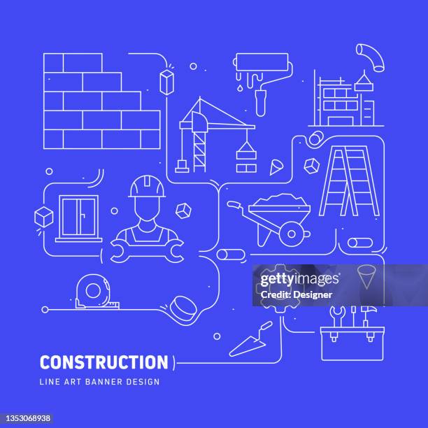 construction industry related modern line style vector illustration - electrical contractor stock illustrations