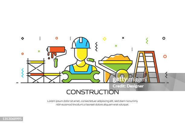 construction industry related modern line style vector illustration - electrical contractor stock illustrations