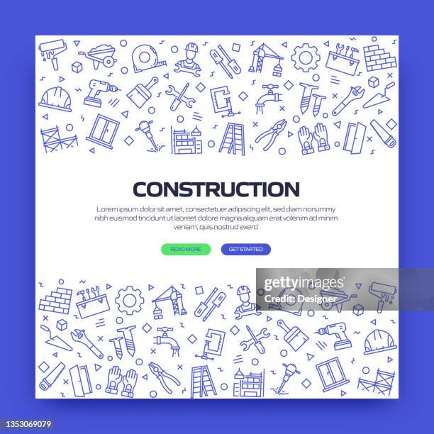 construction industry related modern line style vector illustration - electrical contractor stock illustrations