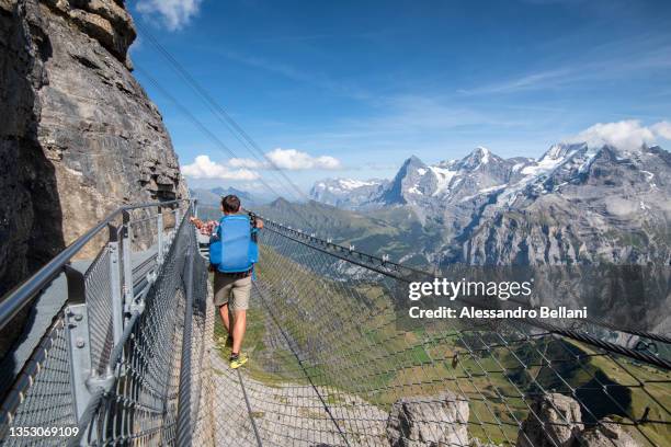 thrill walk on schilthorn - mönch stock pictures, royalty-free photos & images