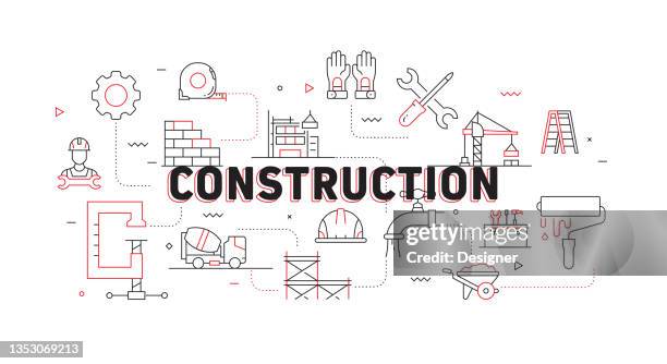 construction industry related modern line style vector illustration - electrical contractor stock illustrations