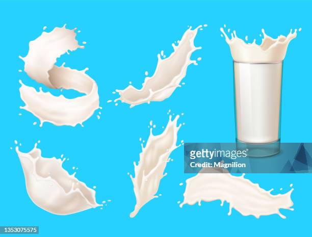 glass of milk and splash - milk wave stock illustrations