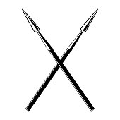 Crossed spears. Vector black outline icon illustration