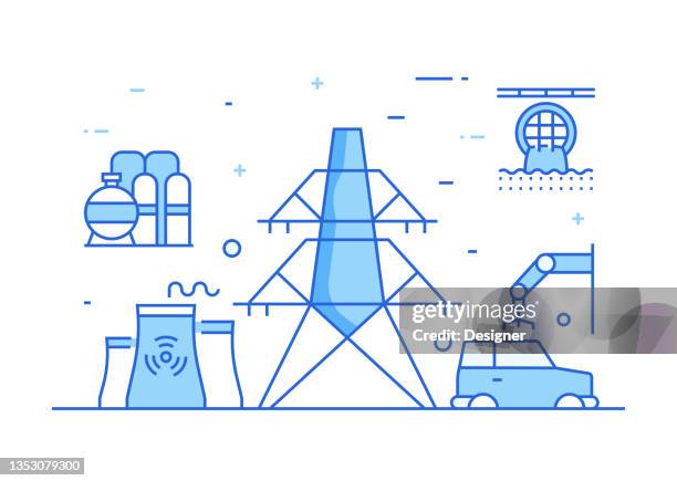 heavy and power industry related process infographic template. process timeline chart. workflow layout with linear icons - factory pollution stock illustrations