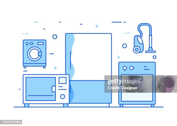 household appliances related process infographic template. process timeline chart. workflow layout with linear icons - appliance 幅插畫檔、美工圖案、卡通及圖標