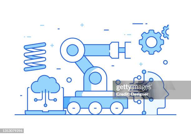 industry 4.0 related process infographic template. process timeline chart. workflow layout with linear icons - computer aided design stock illustrations