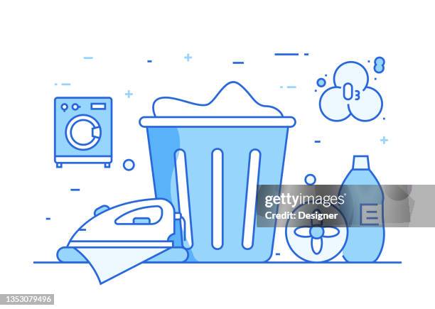 laundry and dry cleaning related process infographic template. process timeline chart. workflow layout with linear icons - cleaning in progress stock illustrations