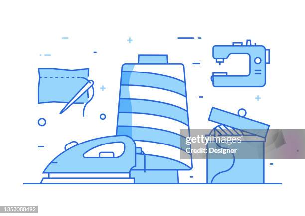 sewing related process infographic template. process timeline chart. workflow layout with linear icons - tailoring stock illustrations