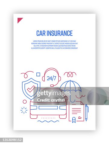 Visual For Auto Insurance Vector Set Of Illustration Car Insurance Concept Line Art Style ...