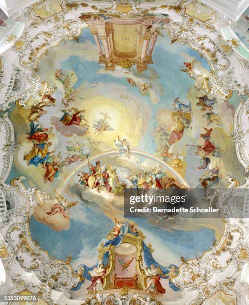 wieskirche pilgrimage church dome fresco presenting the second coming of christ (parousia) - return to paradise stock pictures, royalty-free photos & images