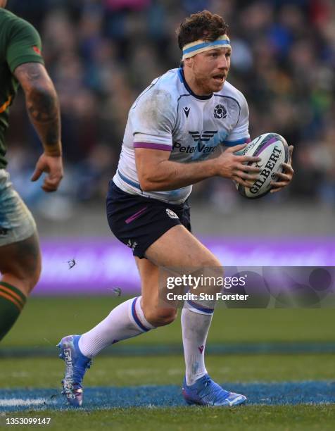 Scotland player Hamish Watson makes a break during the Autumn Nations Series match between Scotland and South Africa at Murrayfield Stadium on...