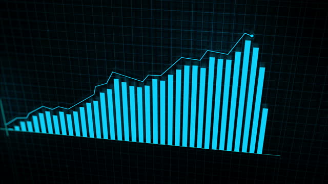 Growing line graph of a digital income growth chart made in a technological style on a high-tech grid background