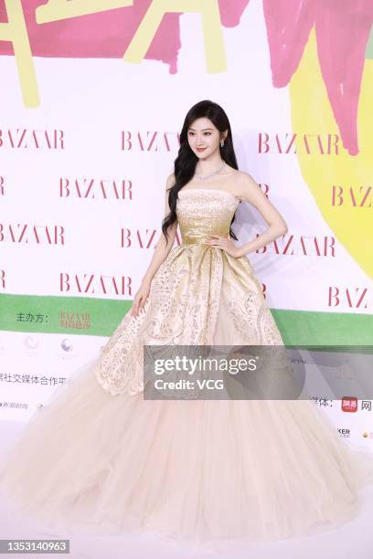 Singer Jing Tian poses at red carpet of 2021 Bazaar Star Charity Night on November 13, 2021 in Shenzhen, Guangdong Province of China.