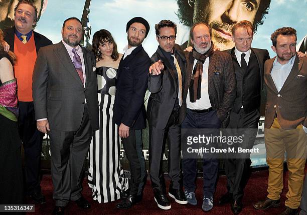 Stephen Fry, Joel Silver, Noomi Rapace, Jude Law, Robert Downey Jr, Hans Zimmer, Jared Harris and Eddie Marsan arrive at the European Premiere of...