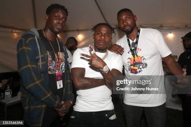 Darren Collison, DaBaby and Roger Mason attend 2021 Ballerfest: Music Lives at Bayfront Park on November 13, 2021 in Miami, Florida.