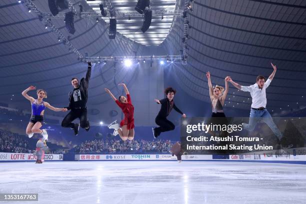 Pair gold medalists Anastasia Mishina and Aleksandr Galliamov of Russia, Women's gold medalist Kaori Sakamoto of Japan, Men's gold medalist Shoma Uno...