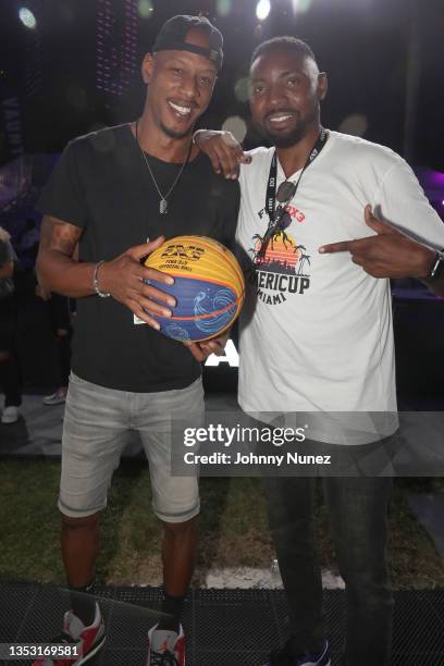 Keith Bogans and Roger Mason attend 2021 Ballerfest: Music Lives at Bayfront Park on November 13, 2021 in Miami, Florida.