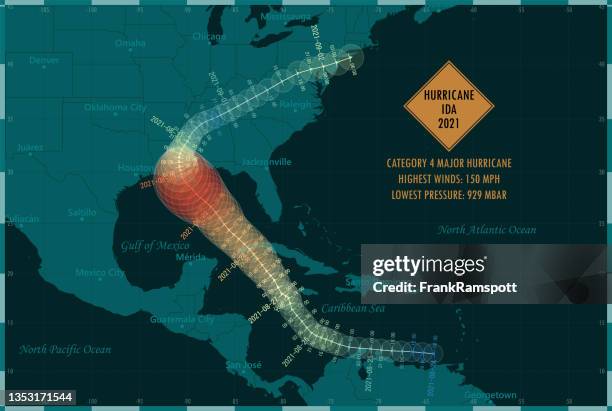 hurrikan ida 2021 track map karibisches meer infografik - caribbean sea stock-grafiken, -clipart, -cartoons und -symbole