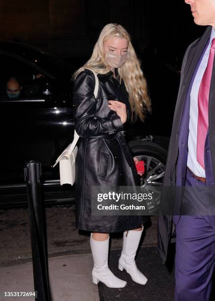 Anya Taylor Joy arrives at SNL Afterparty at L'Avenue on November 14, 2021 in New York City.