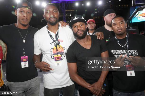 Keith Bogans, Roger Mason, Floyd Mayweather and P-Reala attend 2021 Ballerfest: Music Lives at Bayfront Park on November 13, 2021 in Miami, Florida.