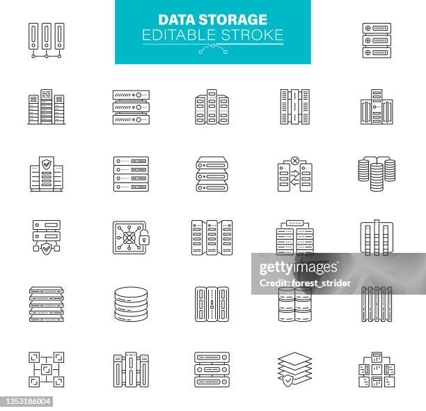 illustrations, cliparts, dessins animés et icônes de icônes de stockage de données. l’ensemble contient des icônes comme la technologie, la base de données, le centre de données, l’archive - centre de traitement de données