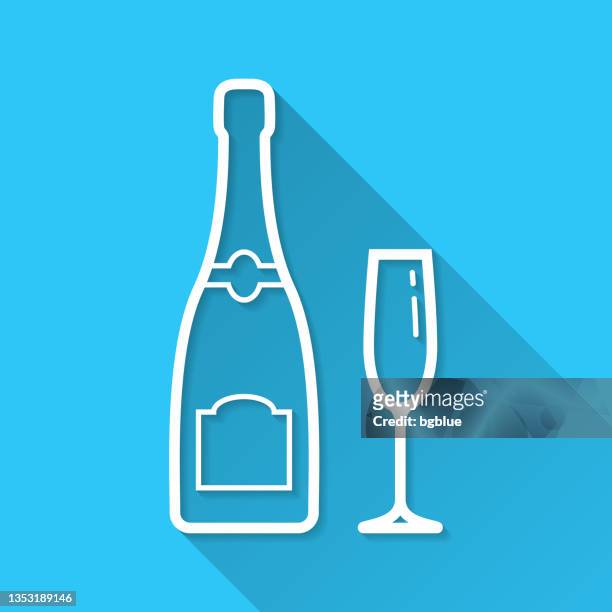 estimular motor fascismo Botella Y Copa De Champán Icono Sobre Fondo Azul Diseño Plano Con Sombra  Larga Ilustración de stock - Getty Images