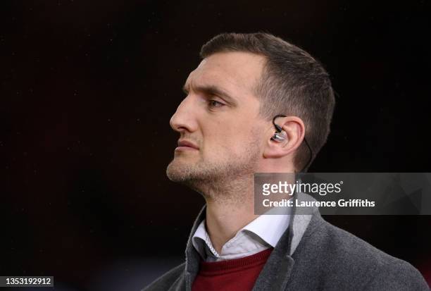 Sam Warburton, former Wales International Rugby Player and TV presenter looks on as he works for Prime Video prior during the Autumn Nations Series...