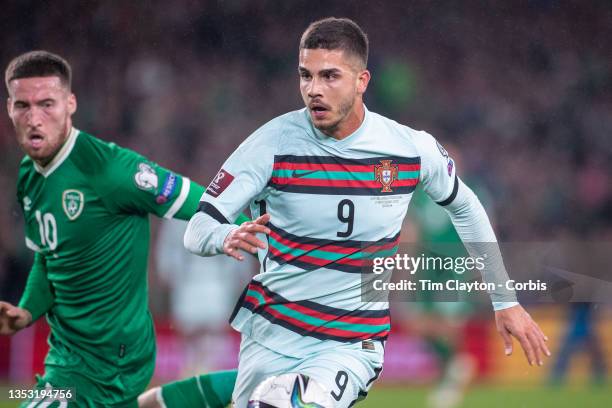 November 11: André Silva of Portugal defended by Matt Doherty of Republic of Ireland during the Republic of Ireland V Portugal FiFA World Cup...