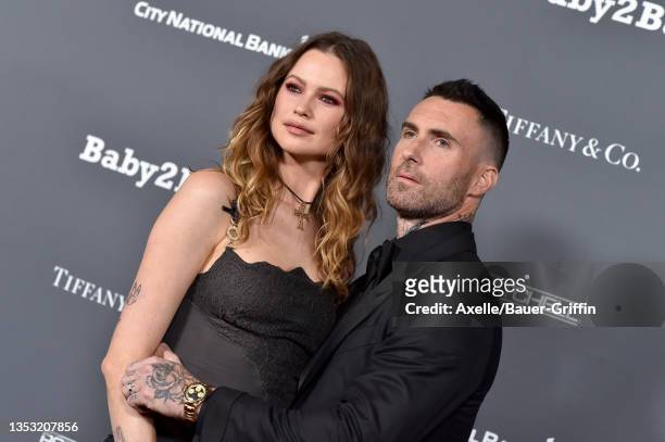 Behati Prinsloo and Adam Levine attend Baby2Baby 10-Year Gala Presented by Paul Mitchell at Pacific Design Center on November 13, 2021 in West...