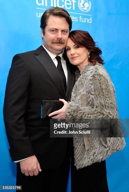 Actors Nick Offerman and Megan Mullally attend the 2011 UNICEF Ball presented by Baccarat held at the Beverly Wilshire Hotel on December 8, 2011 in...