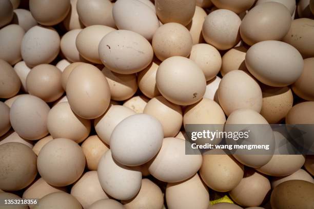 a pile of eggs being sold. - eierdoos stockfoto's en -beelden