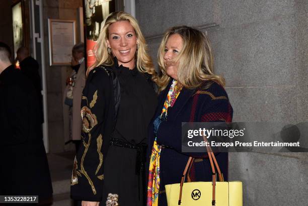 Iris Oliveros and Concha Romero are seen leaving Diana Navarro's musical on November 11 in Madrid, Spain.