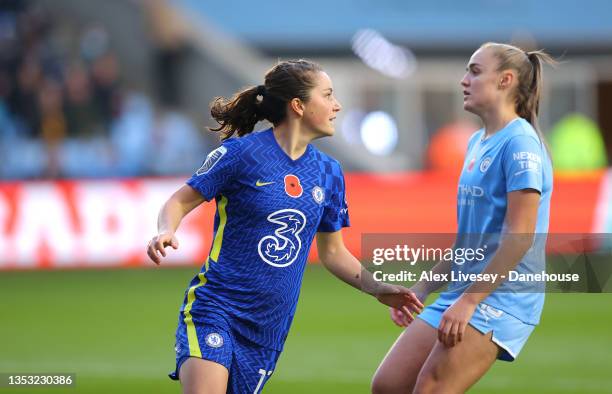 Jessie Fleming of Chelsea Women turns to celebrates after scoring the opening goal during the Barclays FA Women's Super League match between...