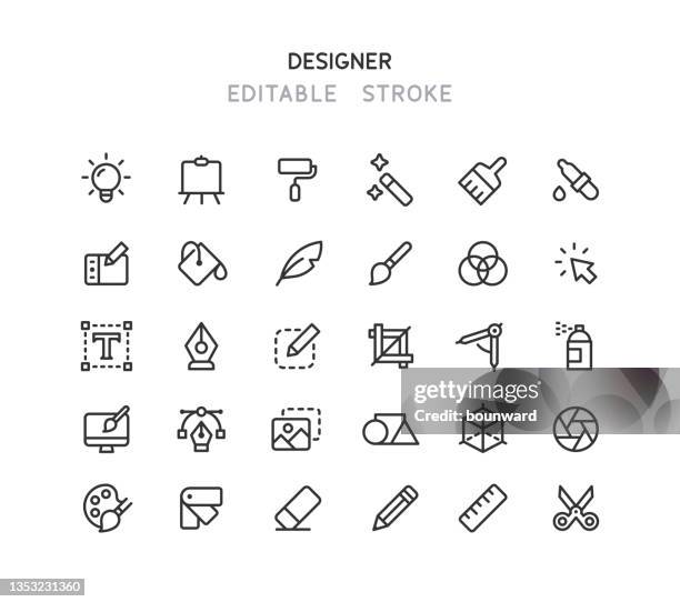 illustrations, cliparts, dessins animés et icônes de icônes de ligne de conception graphique contour modifiable - nuancier