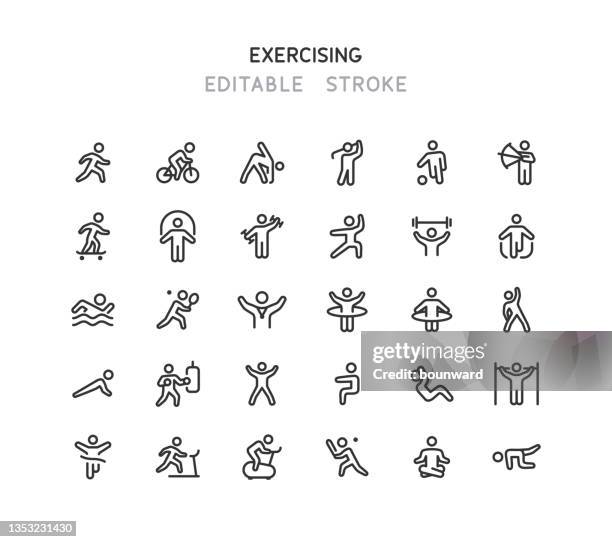 stockillustraties, clipart, cartoons en iconen met exercising line icons editable stroke - oefeningen met lichaamsgewicht