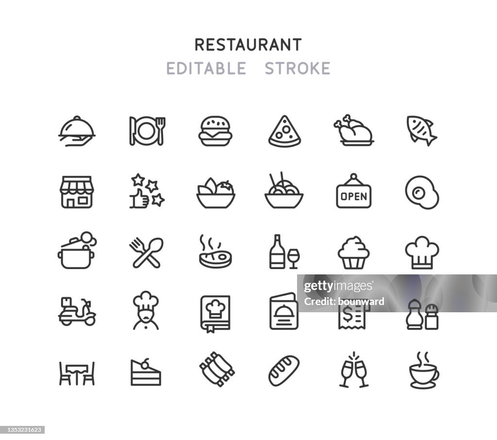 Restaurant Line Icons Editable Stroke