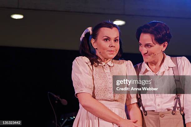 Aleksandra Kurzak and Kate Lindsey play Hansel and Gretel during the 2011 Metropolitan Opera Tree Lighting ceremony at The Metropolitan Opera House...