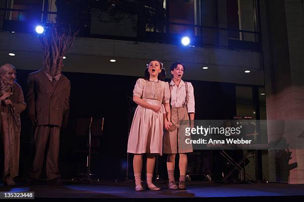 Aleksandra Kurzak and Kate Lindsey play Hansel and Gretel during the 2011 Metropolitan Opera Tree Lighting ceremony at The Metropolitan Opera House...