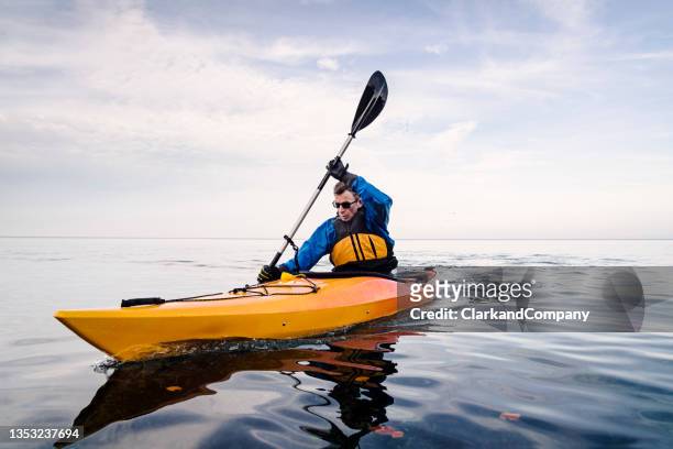 sea kayaking in the baltic sea - sea kayaking imagens e fotografias de stock