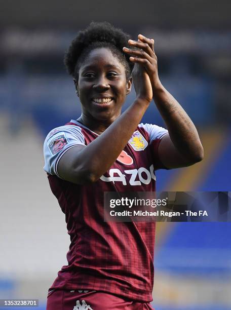 Anita Asante of Aston Villa Women applauds fans after the Barclays FA Women's Super League match between Birmingham City Women and Aston Villa Women...