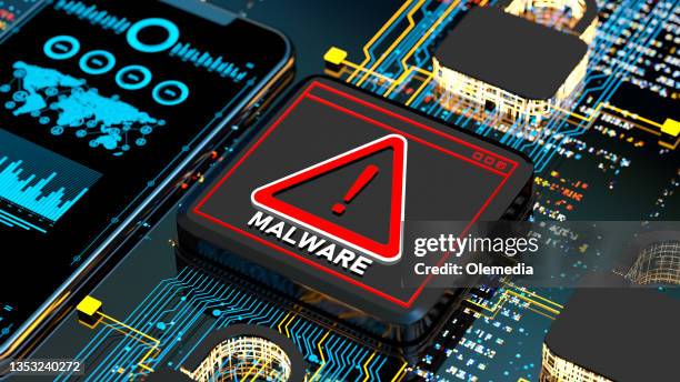 abstract warning of a detected malware program - malware bildbanksfoton och bilder