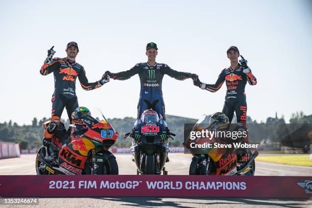 MotoGP World Champions photo with Fabio Quartararo of France and Monster Energy Yamaha MotoGP , Moto2 rider Remy Gardner of Australia and Red Bull...