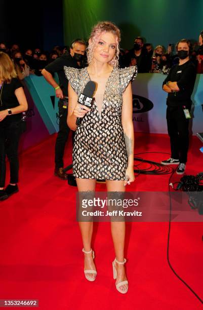 Becca Dudley attends the MTV EMAs 2021 'Music for ALL' at the Papp Laszlo Budapest Sports Arena on November 14, 2021 in Budapest, Hungary.