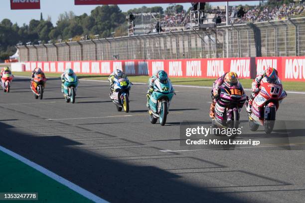 Sergio Garcia of Spain and Aspar Team Moto3 leads the field during the Moto3 race during the MotoGP of Comunitat Valenciana: Race at Ricardo Tormo...